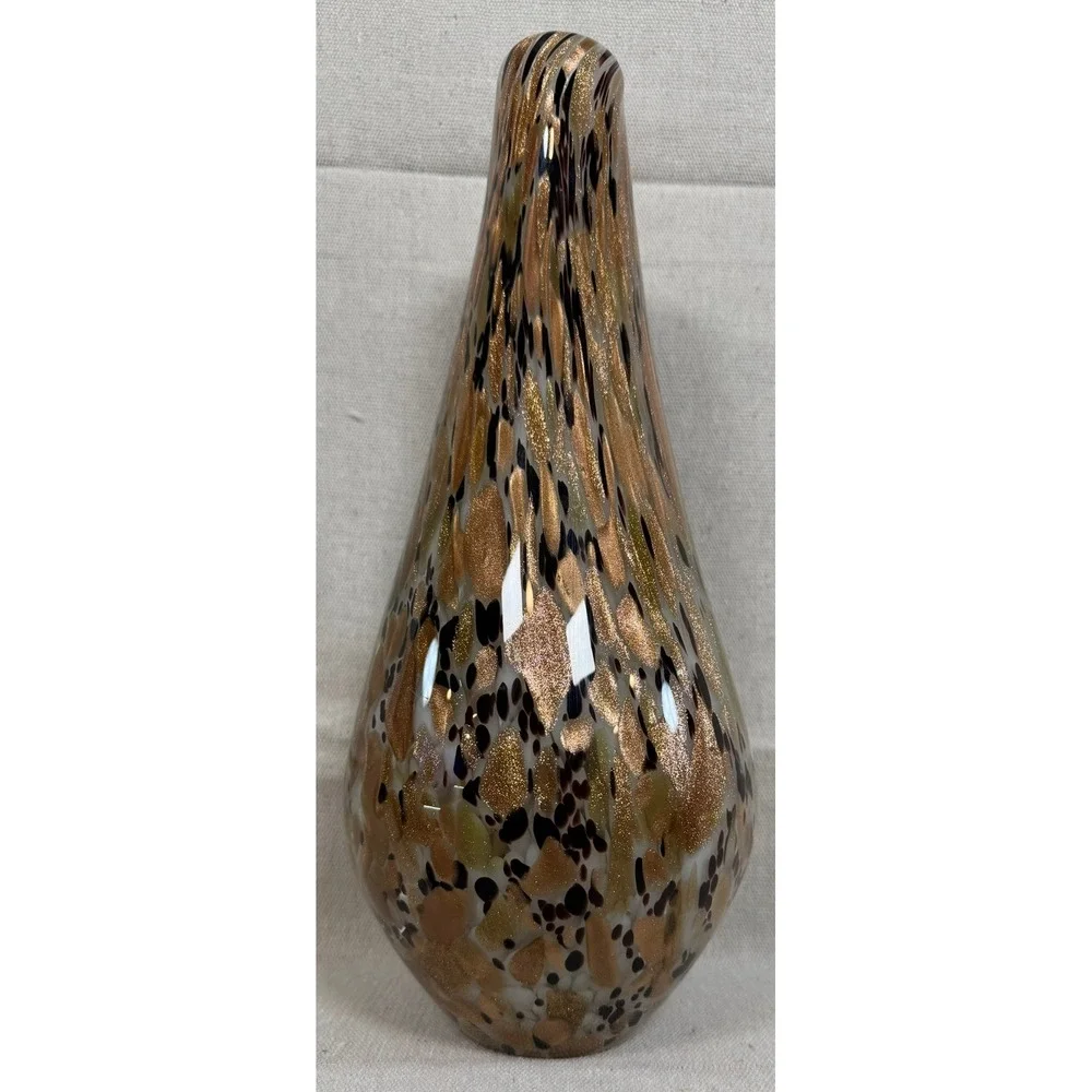 Vintage Italian Murano Style Art Glass Vase Gold Copper Aventurine 12